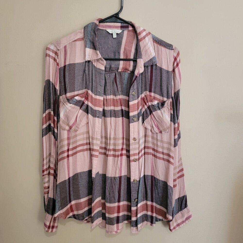 Lucky Brand Pink Plaid Button Up Shirt Size Small